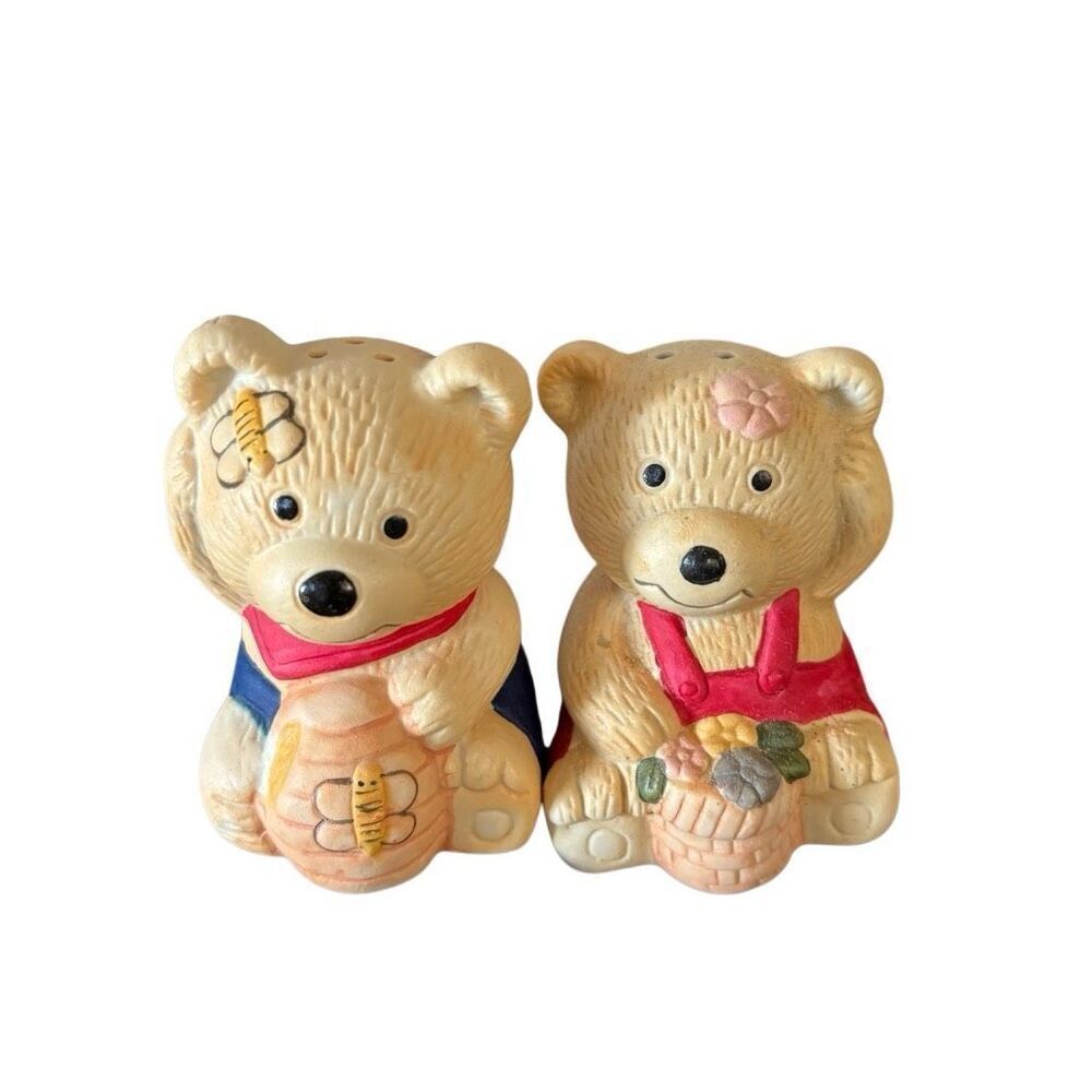 Hand Painted Porcelain Bear Salt & Pepper Shakers *New*